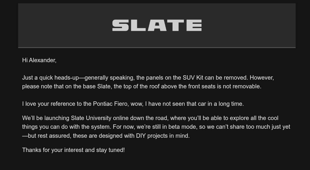 Slate Auto Pickup Truck Your questions answered AND 360 photos! (saw white Slate & met team members in Warsaw) 1000033717