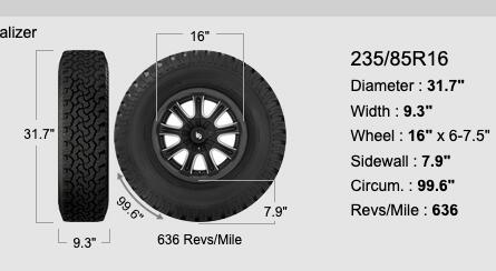 Slate Auto Pickup Truck Wheels Specs - Bolt Pattern / Offset? Tire Size Change Via App? 235-85-16_stats