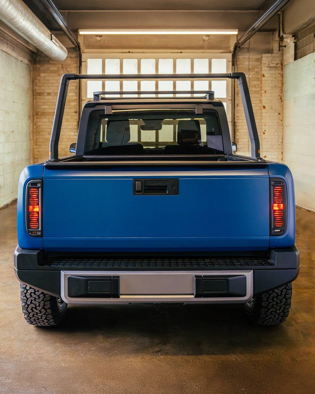Slate Auto Pickup Truck Dark Blue Wrapped Slate Pickup w/ 20" Wheels, All-Terrain Tires, Roof Rack, Bed Rack, Running Boards @ Moto Social Club in Ferndale (Detroit, MI) 515502138_122245983884230280_3308186082581985863_n