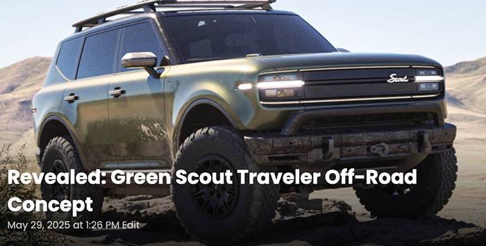 Slate Auto Pickup Truck Official: Scout EV Pickup & SUV debut w/ Gas Range Extender, 4x4, BOF, Lockers, Sway Bar Disconnect -- All Specs, Wallpapers, Video green-scout-traveler-off-road-concept-