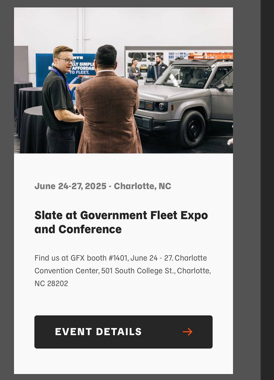 Slate Auto Pickup Truck Slate is at Government Fleet Expo in Charlotte, NC (June 24-27) IMG_2071