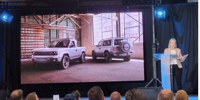 Slate Auto Pickup Truck Slate’s CEO keynote address promises $39B contributions to Indiana over time IMG_2294