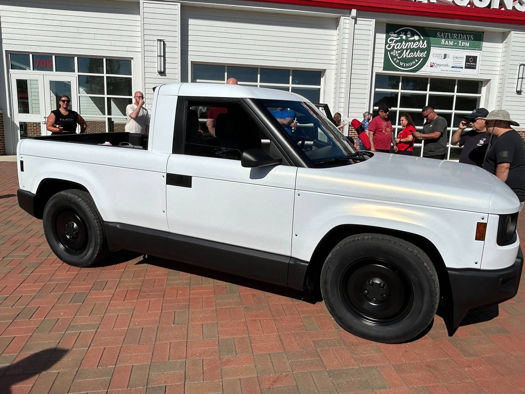 Slate Auto Pickup Truck Your questions answered AND 360 photos! (saw white Slate & met team members in Warsaw) Pearl white Slate truck wrap 2