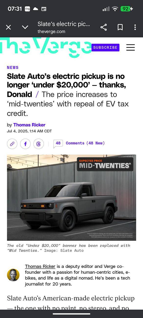 Slate Auto Pickup Truck Expected price now "Mid-Twenties" for Slate truck Screenshot_20250705-073139