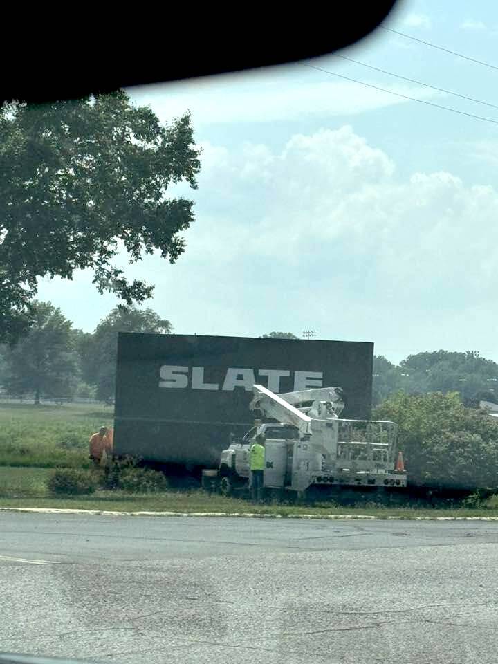 Slate Auto Pickup Truck Slate Auto installs new monument company logo sign at Warsaw assembly plant slate auto monument sign factory plant