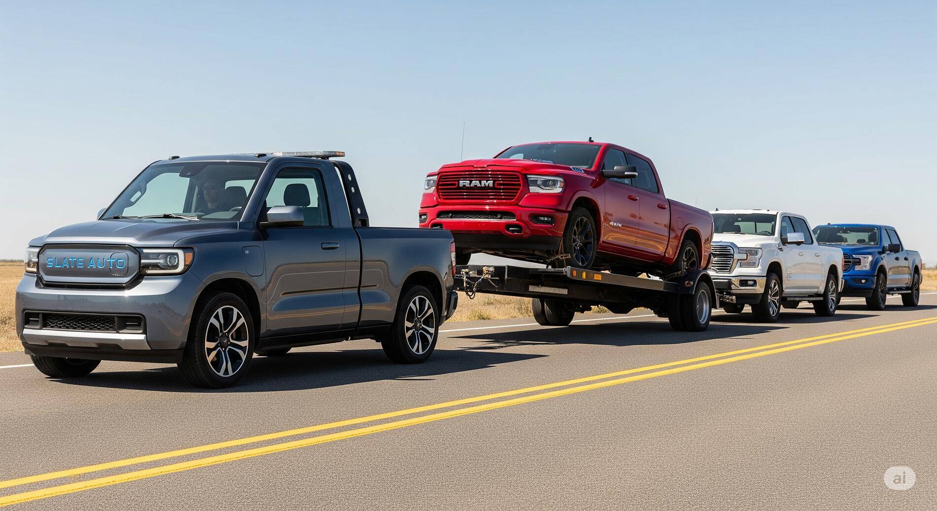 Slate Auto Pickup Truck JJE and Stellantis Pro One in Indiana (regarding Slate motor production) TowingCapacityFun_GoogleAI